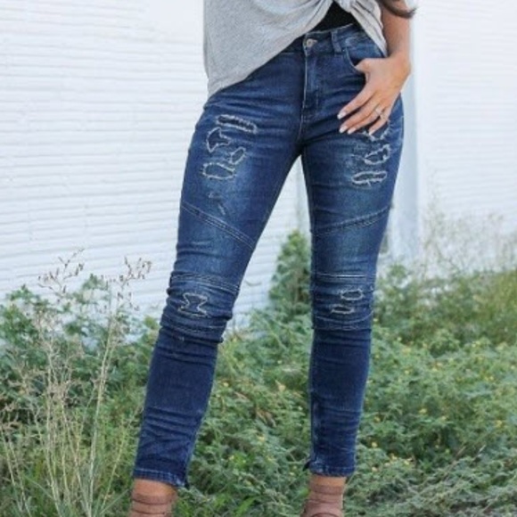 Lucky & Blessed Denim - L&B Mid wash destroyed denim with rips, patches